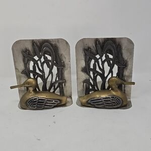 Vtg Metzke brass pewter duck mallard bookends figurine metal 1980 pond bird